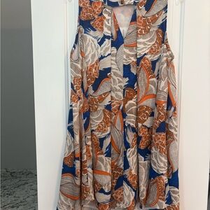 UMGEE ☀️ Sleeveless Floral Print Swing Dress in Blue & Orange